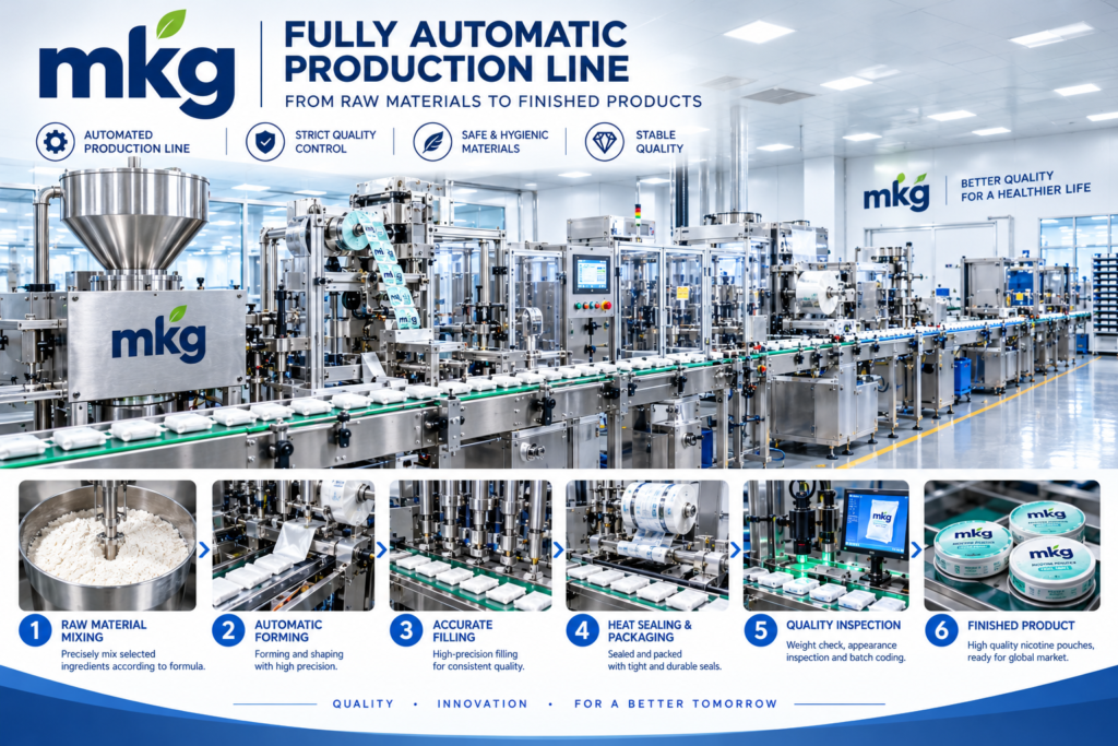 MKG provides OEM manufacturing solutions for eligible B2B customers seeking to develop their own nicotine pouch product lines. OEM manufacturing allows customers to work with a manufacturing partner according to agreed product specifications, packaging requirements and brand guidelines.